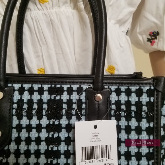 BEAUTIFUL BLACK CHECKERED PLAID BLUE CROSSBODY SMALL SATCHEL KATE SPADE  ELLA - Picture 4 of 8
